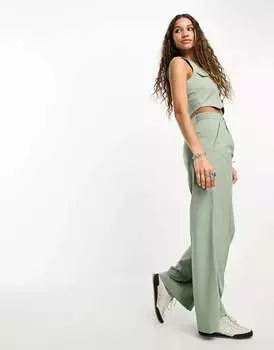 Шалфейные широкие брюки с завышенной талией Bershka