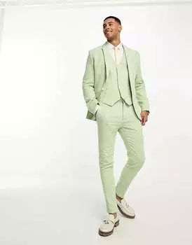 Шалфейный супероблегающий пиджак из смесовой шерсти ASOS Wedding
