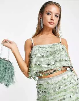 Шалфейный топ-комбинация с бахромой и пайетками ASOS