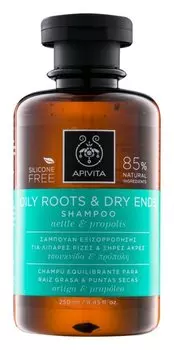 Шампунь Apivita Holistic Hair Care с крапивой и прополисом для жирной кожи головы и сухих кончиков волос 250 мл