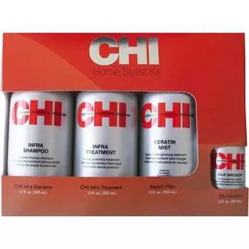 Шампунь CHI Infra Home Stylist Kit, Infra Shampoo 350 ml + Infra Treatment 350 ml + Keratin Mist 350 ml + Silk Infusion 50 ml / 1 Stk.