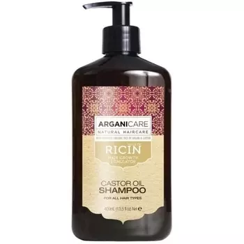 Шампунь с касторовым маслом, стимулятор роста волос, с сертифицированными органическими аргановым и касторовым маслами, 400 мл, Arganicare
