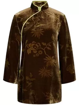 Shanghai Tang бархатная блузка с цветочным принтом, коричневый