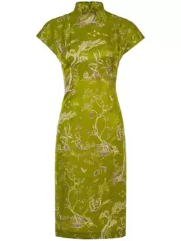 Shanghai Tang шелковое платье ципао Winding Stream Party, зеленый