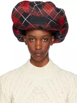 Шапка-авиатор из красного и черного нейлона с принтом в клетку Jean Paul Gaultier