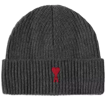Шапка-бини AMI Paris Heart Logo, серый/красный