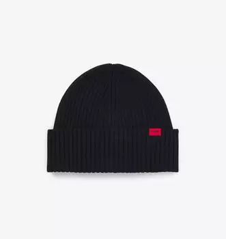 Шапка-Бини Brand-Patch из смеси шерсти Hugo, черный