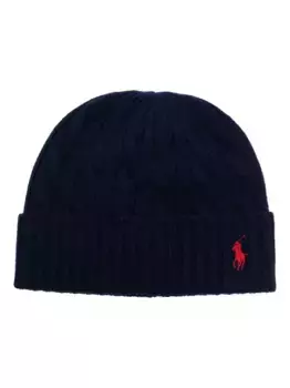 Шапка бини фактурной вязки с вышитым логотипом POLO RALPH LAUREN, синий