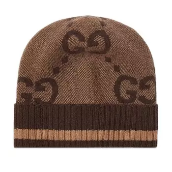 Шапка бини Gucci Gg Cashmere, бежевый и темно-коричневый