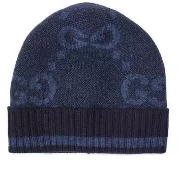 Шапка бини Gucci Gg Cashmere, цвет Petrol Blue & Sky Blue