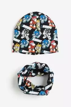Шапка-Бини и шарф-труба с принтом H&M, черный