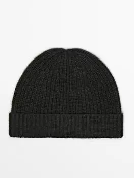 Шапка-бини из 100% кашемира в рубчик Massimo Dutti, зеленый