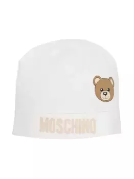 Шапка бини из джерси с принтом Teddy Bear Moschino Kids, белый