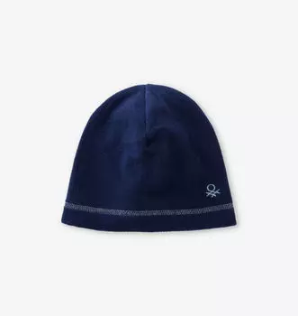 Шапка-Бини из флиса с фирменной вышивкой унисекс 6-14 лет Benetton, синий