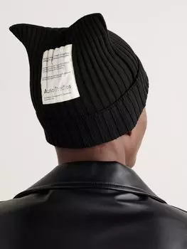 Шапка-бини из хлопковой смеси с аппликацией логотипа Koton ACNE STUDIOS, черный