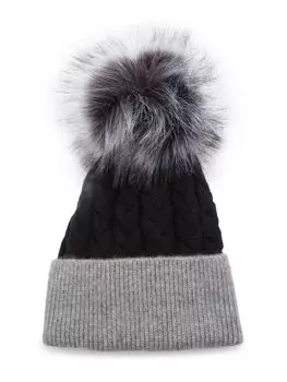 Шапка-бини из искусственного меха с помпоном Adrienne Landau, черный