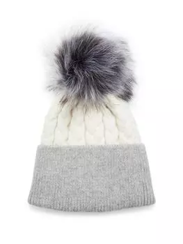 Шапка-бини из искусственного меха с помпоном Adrienne Landau, цвет White Grey