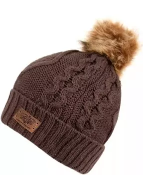 Шапка-бини из искусственного меха с помпоном на флисовой подкладке Angela & William, коричневый