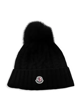 Шапка-бини из искусственного меха с помпоном Moncler, черный