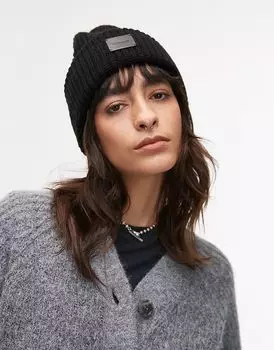 Шапка-бини из ребристого кожзама с логотипом черного цвета AllSaints