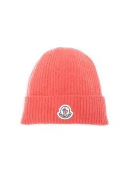 Шапка-бини из шерсти и кашемира с логотипом Moncler, розовый
