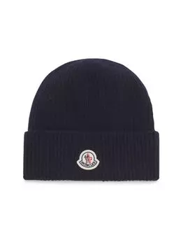 Шапка-бини из шерсти и кашемира с логотипом Moncler, нави