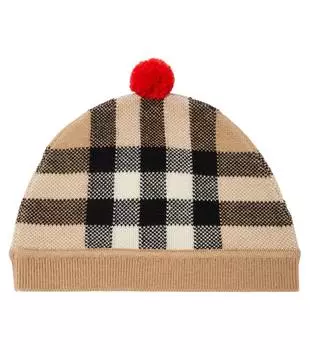 Шапка бини из шерсти и кашемира в клетку Burberry Kids, цвет archive beige ip chk