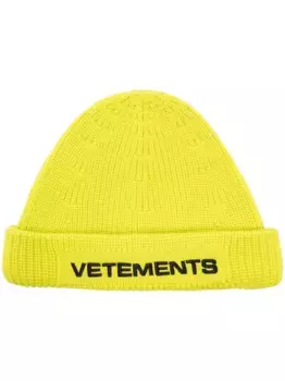 Шапка бини из шерсти мериноса с вышитым логотипом VETEMENTS, зеленый