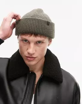Шапка-бини из шерсти мериноса в зеленом цвете AllSaints