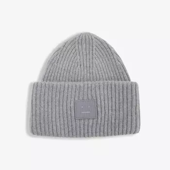 Шапка-Бини из шерсти с нашивкой-логотипом Acne Studios, серый