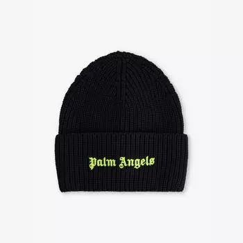Шапка-Бини из шерсти в рубчик с вышитым логотипом Palm Angels, черный