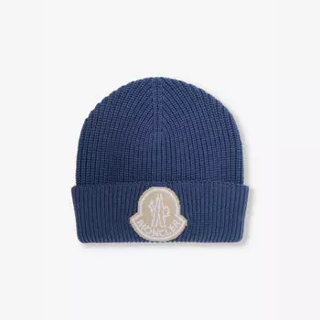 Шапка-Бини из шерстяной вязки Brand-Patch Moncler, синий