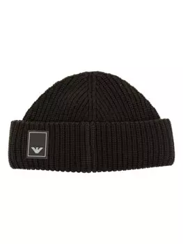Шапка бини из вирджинской шерсти с нашивкой-логотипом Emporio Armani, зеленый