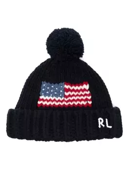 Шапка-бини Polo Ralph Lauren с флагом интарсии и помпоном, синий