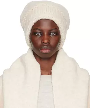 Шапка-бини ручной вязки изнаночной гладью белого цвета Lauren Manoogian