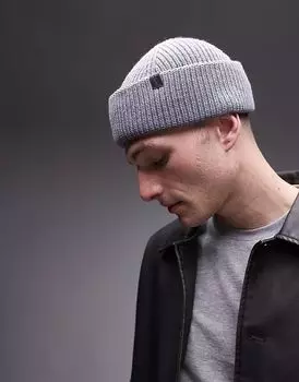 Шапка-бини рыбака AllSaints из мериносовой шерсти серого цвета