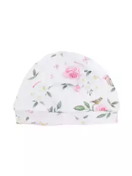 Шапка бини с цветочным принтом Monnalisa, белый
