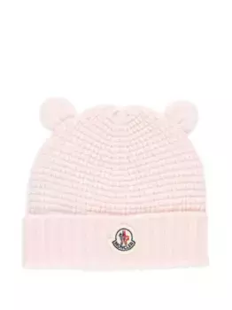 Шапка бини с фактурным логотипом Moncler Enfant, розовый