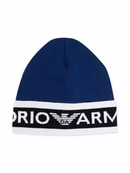 Шапка бини с логотипом Emporio Armani Kids, синий