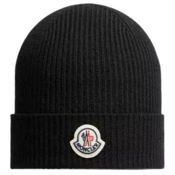 Шапка-бини с логотипом и ребристой вязкой Moncler