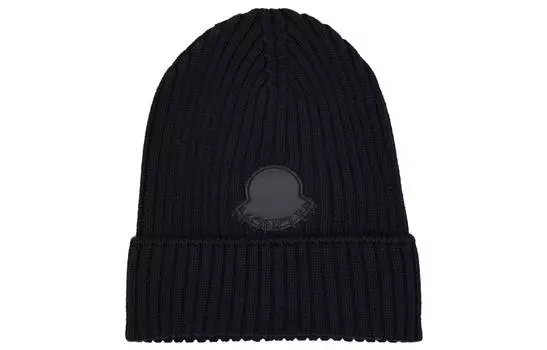 Шапка-бини с логотипом и ребристой вязкой Moncler, черный