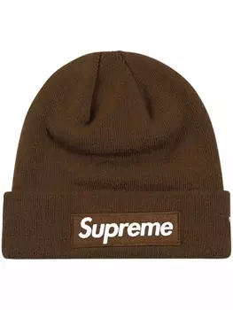 Шапка бини с логотипом из коллаборации с New Era Supreme, коричневый