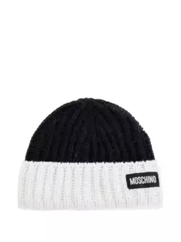 Шапка бини с логотипом из ребристой ткани Moschino, черный