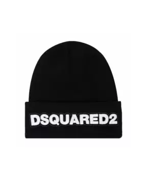 Шапка Бини с логотипом из шерсти Dsquared2, черный