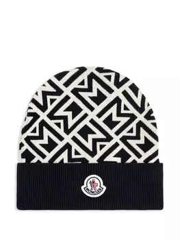Шапка бини с логотипом Moncler, черный