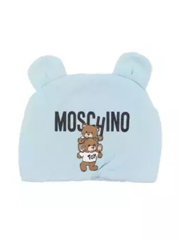 Шапка бини с логотипом Moschino Kids, синий