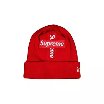 Шапка-бини с логотипом Supreme x New Era Cross Box, цвет Красный