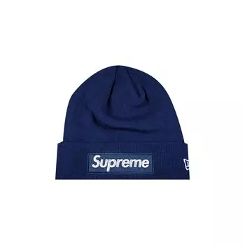Шапка-бини с логотипом Supreme x New Era, темно-синий цвет