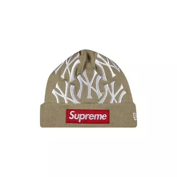 Шапка-бини с логотипом Supreme x New York Yankees x New Era Box Tan