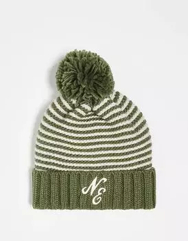 Шапка-бини с логотипом в полоску цвета хаки New Era